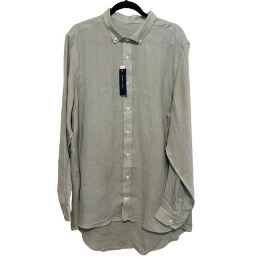 NWT Tailor Store 100% Linen Button Down Shirt Long Sleeve Sage Green 2XL? Tall